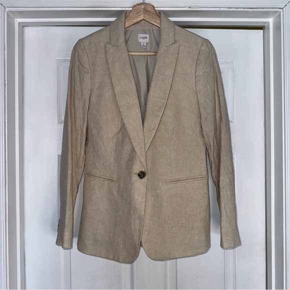 New J. Crew Alexandra Stretch Linen Blend Blazer 4 Ivory Beige - Picture 5 of 9